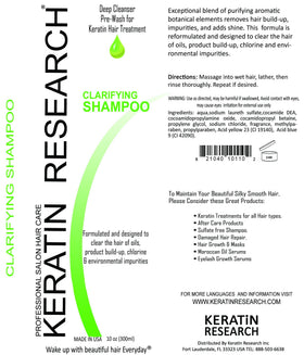 KERATIN RESEARCH clarifying shampoo lathering action cleanses residues before keratin treatment.