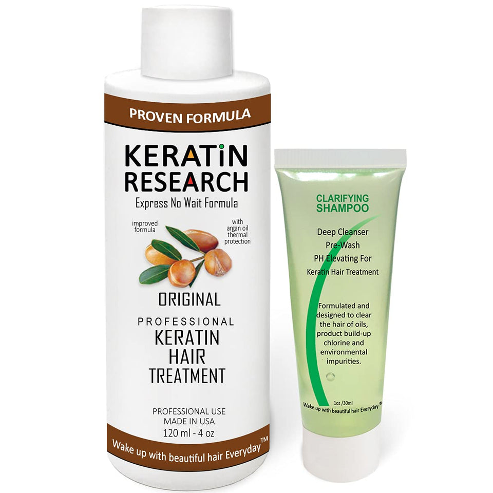 KERATIN RESEARCH Brazilian Keratin Treatment bottle for salon-grade smoothing at home.