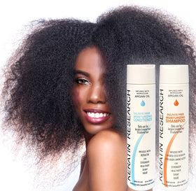 Keratin Research hair shine after treatment visual implies smoother, healthier-looking strands.