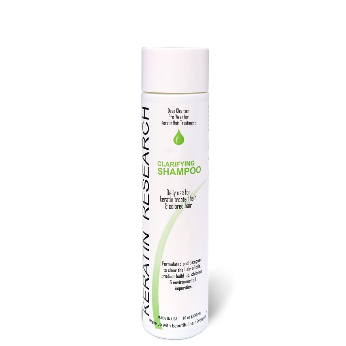 KERATIN RESEARCH packaging 10oz view emphasizes salon-grade clarifying power.