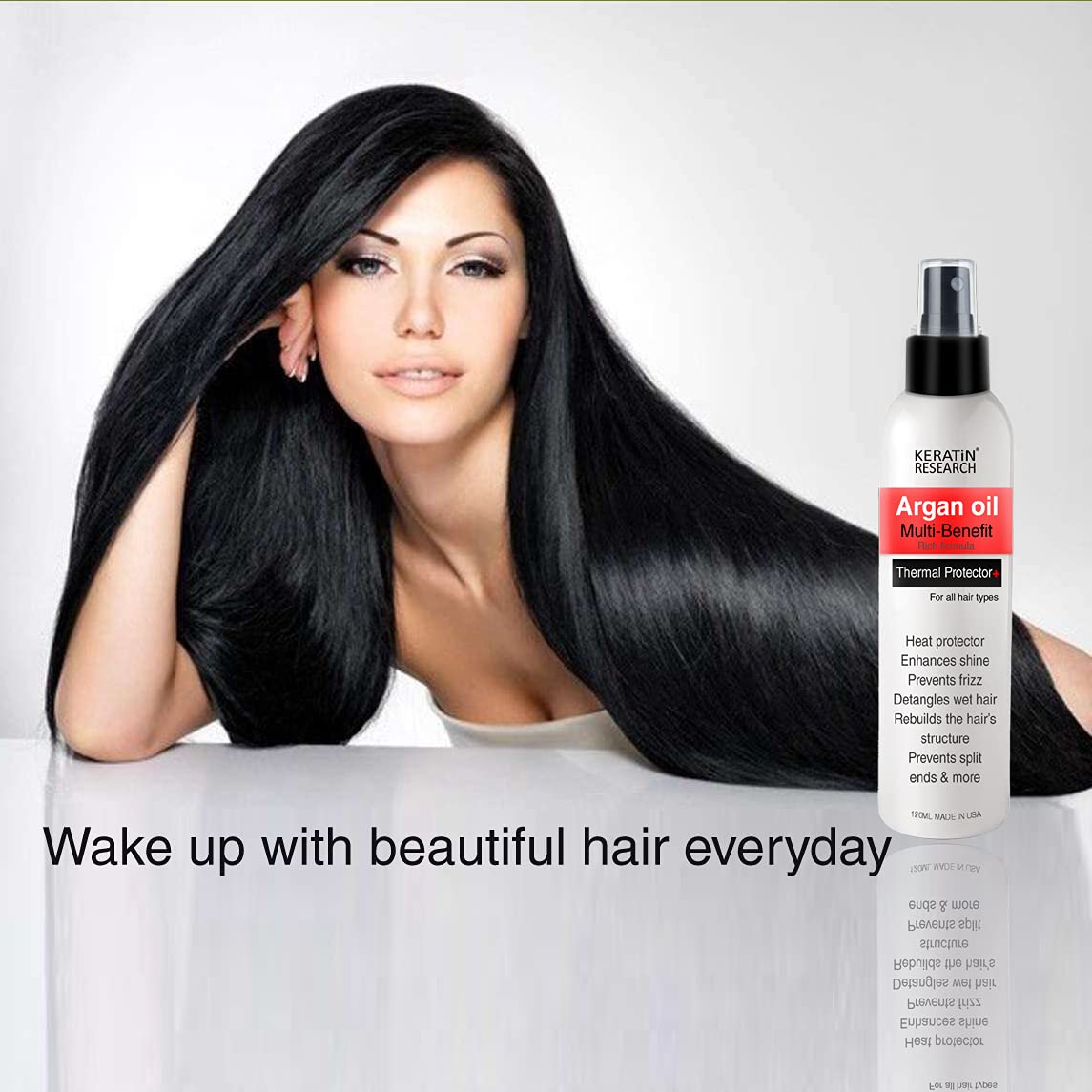 KERATIN RESEARCH Curl-friendly shield supports easy smoothing during heat tools.