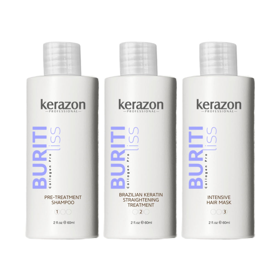 Kerazon Brazilian Keratin Straightening Kit packaging ready for home smoothing.