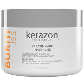 Kerazon Pro Hair Mask bottle showing anti-frizz action for smoother styling