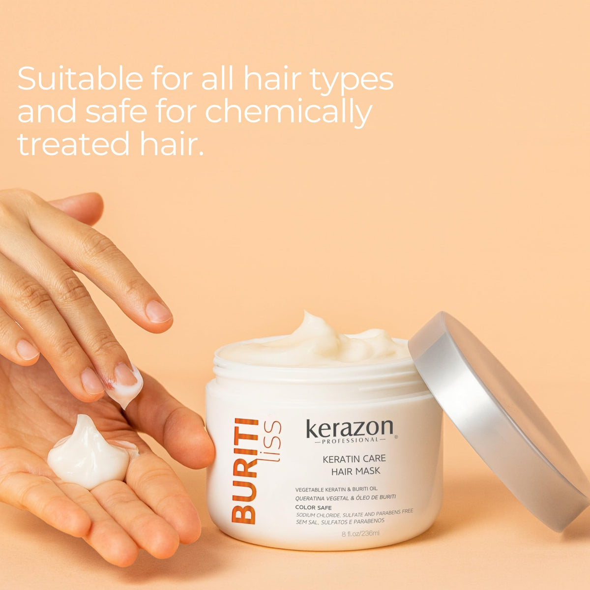 Kerazon Pro Hair Mask ingredients label emphasizing salt-free formula