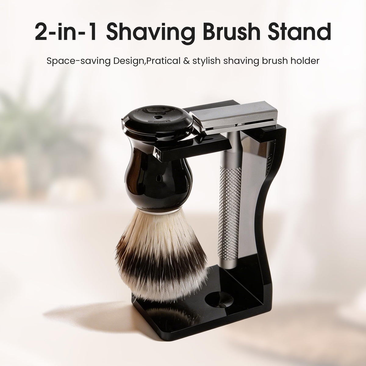 Keropy razor stand in black acrylic, showcasing sturdy, rust-free storage.