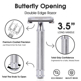 Keropy safety razor heavy handle provides balanced control during daily grooming.