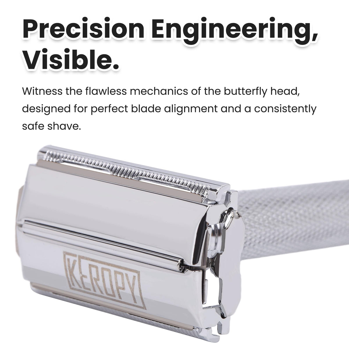 Keropy safety razor zinc-alloy construction ensures durability and long-lasting use.