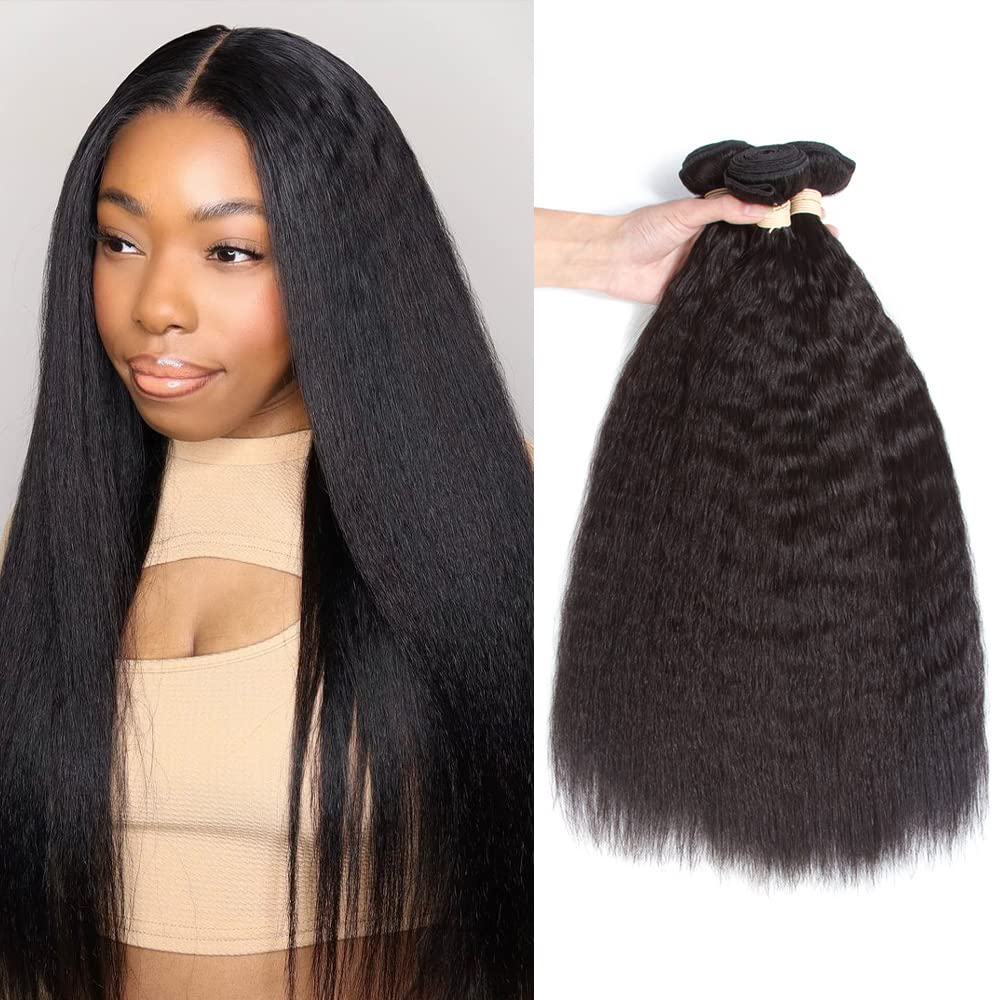 Kerriana kinky straight bundles 16-inch: natural blend for seamless sew-in hairstyles.