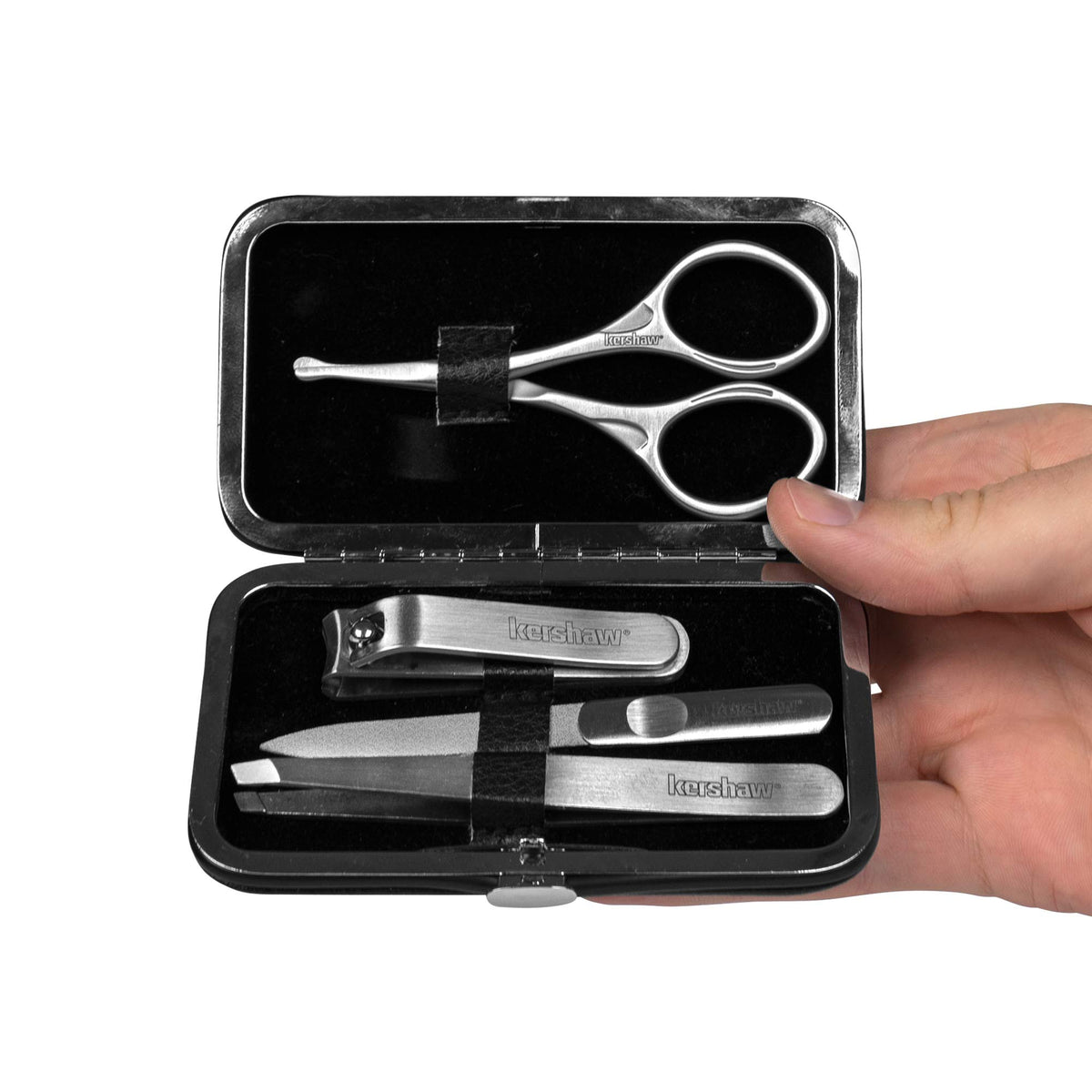 Kershaw double-sided nail file shapes and smooths nails.