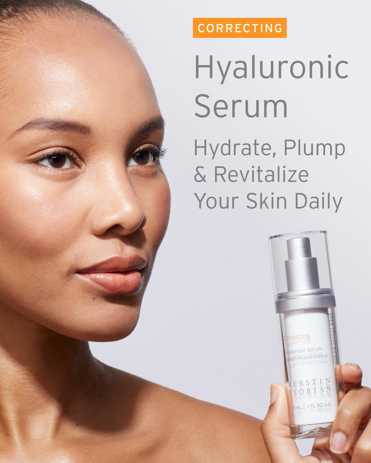 Kerstin Florian Hyaluronic Acid Serum pump dispensing a small amount for easy application.
