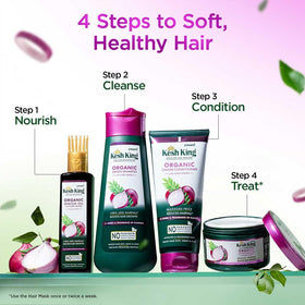 Pouring Kesh King Organic Onion Shampoo into hand during shower.