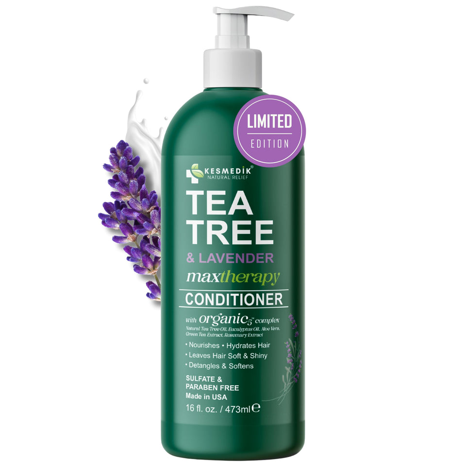 KESMEDIK Tea Tree Lavender Mint conditioner bottle showing cooling hydration for dry hair
