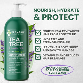 KESMEDIK Tea Tree Lavender Mint conditioner pour demonstrates smooth detangling