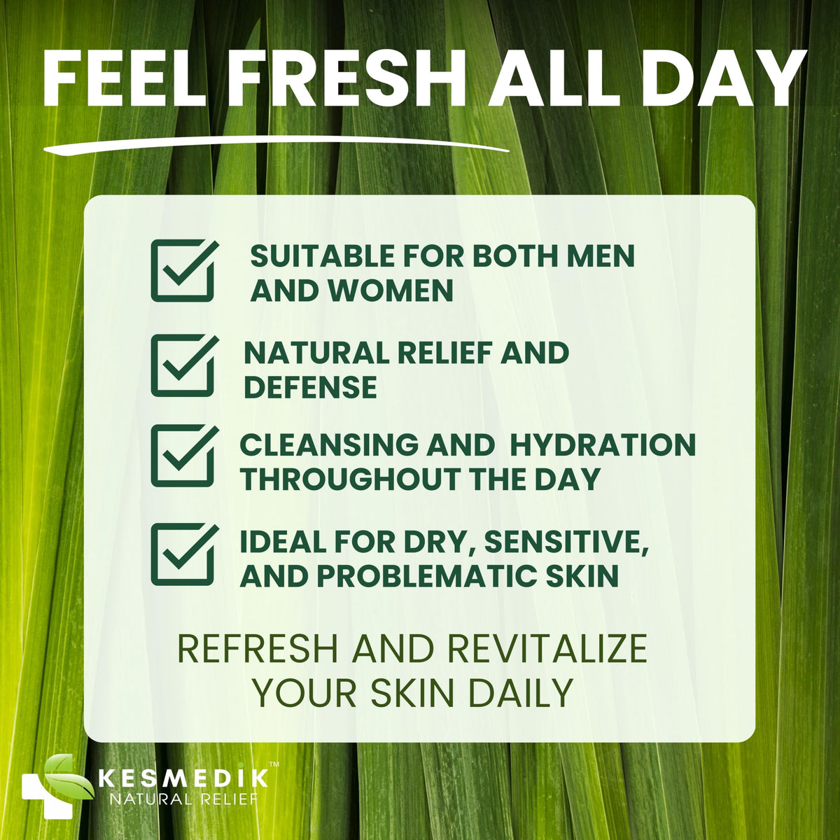 KESMEDIK Tea Tree Lemongrass Body Wash hydrating formula with hyaluronic acid for moisturized skin.