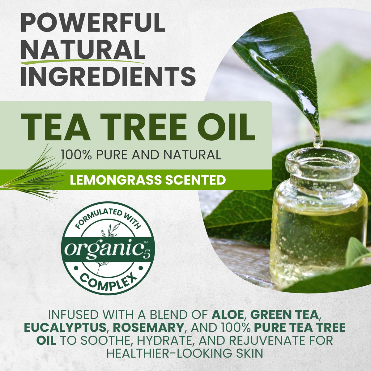 KESMEDIK Tea Tree Lemongrass Body Wash rich lather supports clean, refreshed skin.