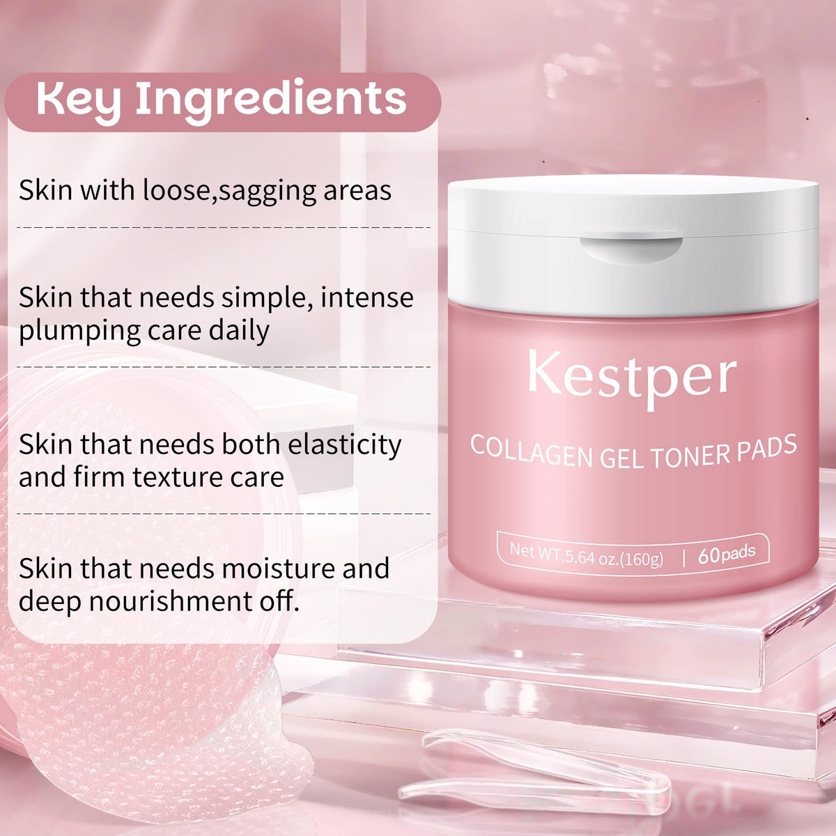Kestper collagen gel toner pad travel pack ready for gym.