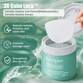 Kestper Madecassoside & Caffeine Toner Pads barrier-boost closeup for hydration