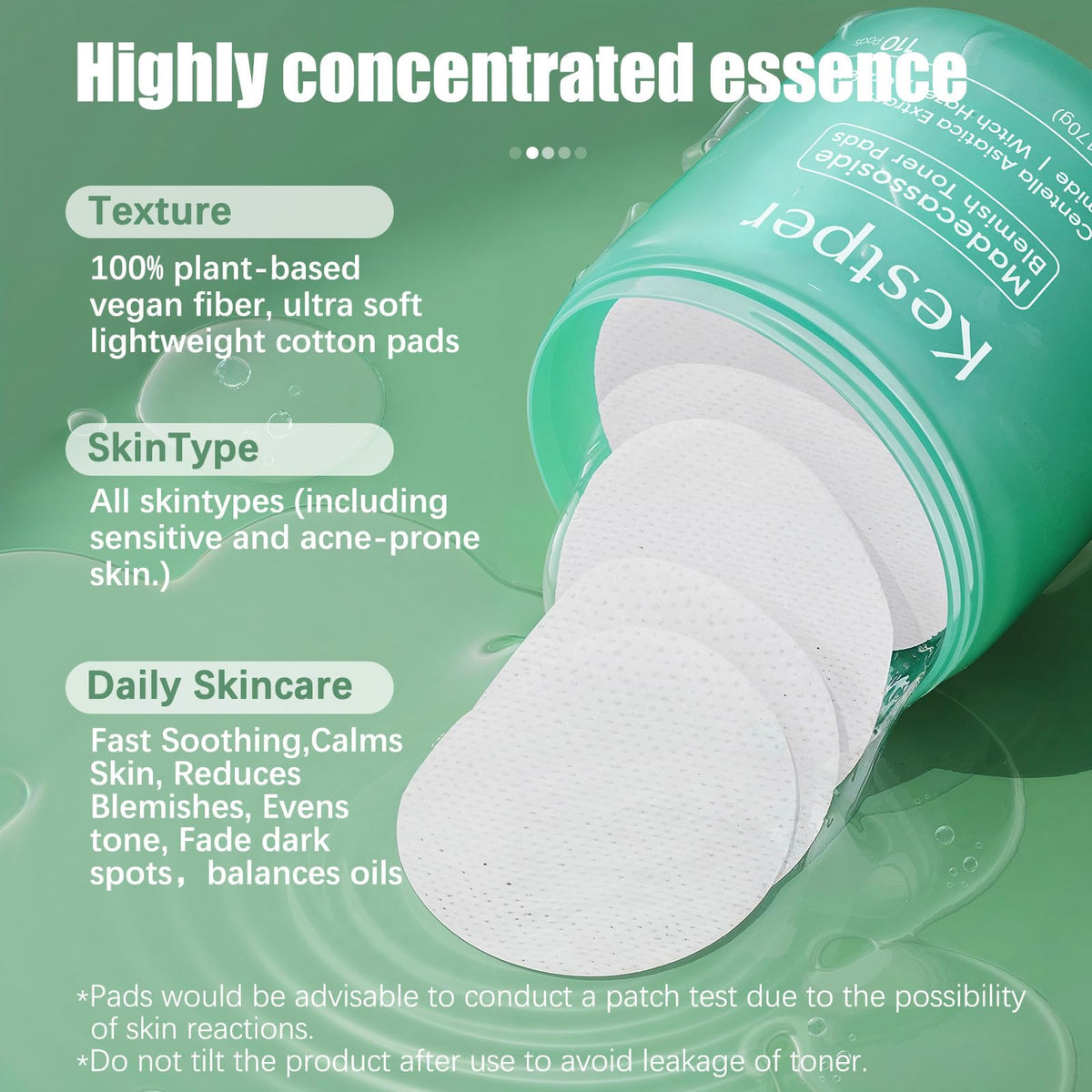 Kestper Madecassoside & Caffeine Toner Pads hypoallergenic soft for sensitive skin