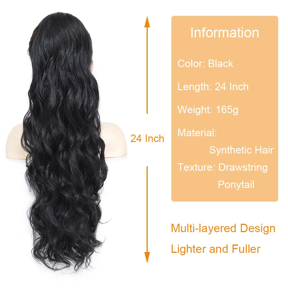 KETHBE 24-inch body wave ponytail showcases length and fullness.
