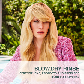 KEVIN.MURPHY BLOW.DRY RINSE pump shows hydrating formula for all hair types.