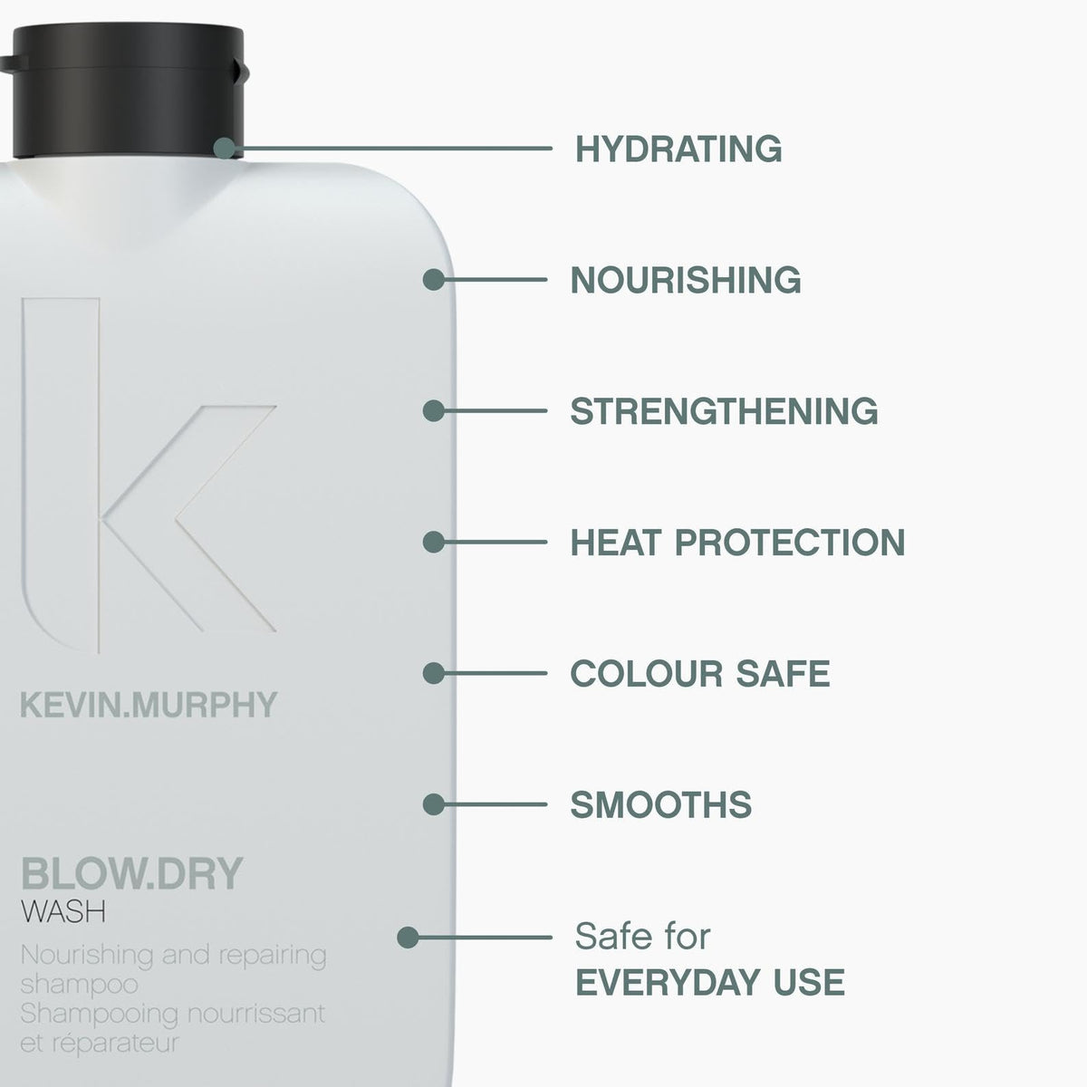 KEVIN.MURPHY BLOW.DRY WASH pouring from bottle showing smooth cleansing