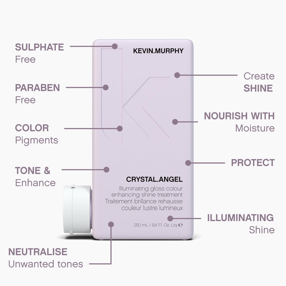 Crystal.Angel spray application illustrating quick, even gloss on hair.