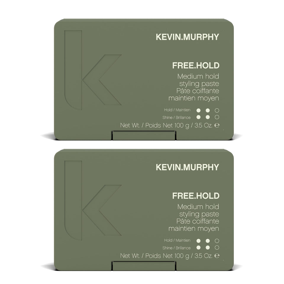 KEVIN.MURPHY FREE.HOLD paste application showing flexible hold for all hair types.