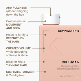 Distributing Full Again lotion through damp hair for even coverage.