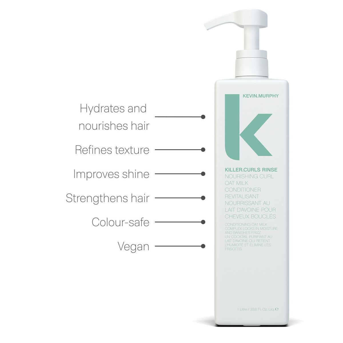 KEVIN.MURPHY Killer.CURLS RINSE ingredients highlight oat milk hydration for curls.