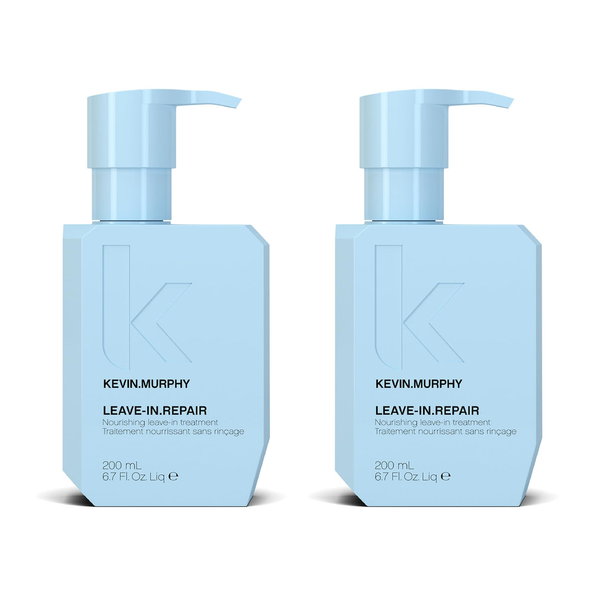 KEVIN.MURPHY LEAVE-IN.REPAIR bottle closeup showing keratin treatment for damaged hair and heat protection