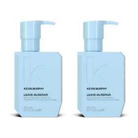 KEVIN.MURPHY LEAVE-IN.REPAIR bottle closeup showing keratin treatment for damaged hair and heat protection