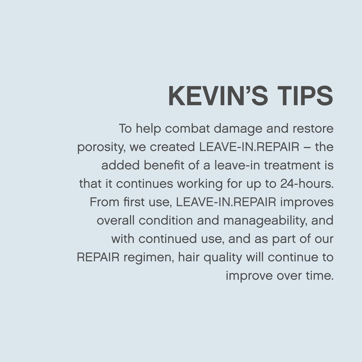 KEVIN.MURPHY LEAVE-IN.REPAIR packaging shows sulphate and paraben free claim and cruelty free symbol