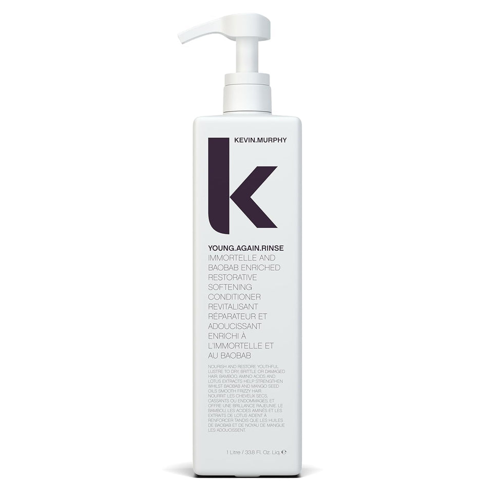 KEVIN.MURPHY Young.Again.Rinse bottle front emphasizes hydration for radiant, healthier-looking hair