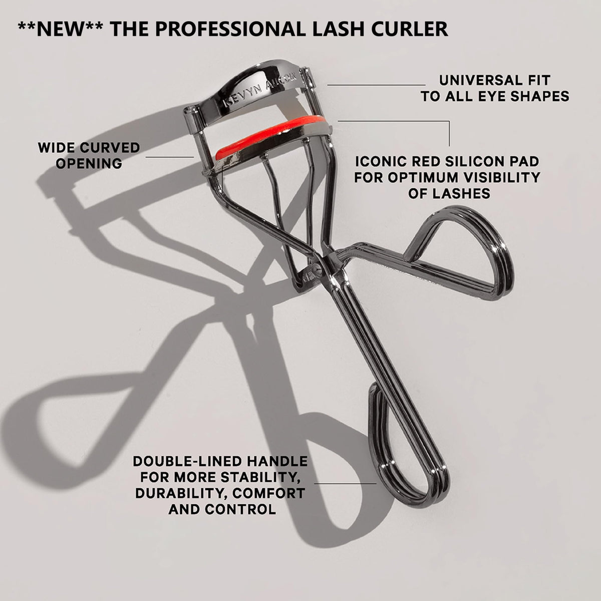 Kevyn Aucoin Eyelash Curler red pad close-up for visibility during curling.