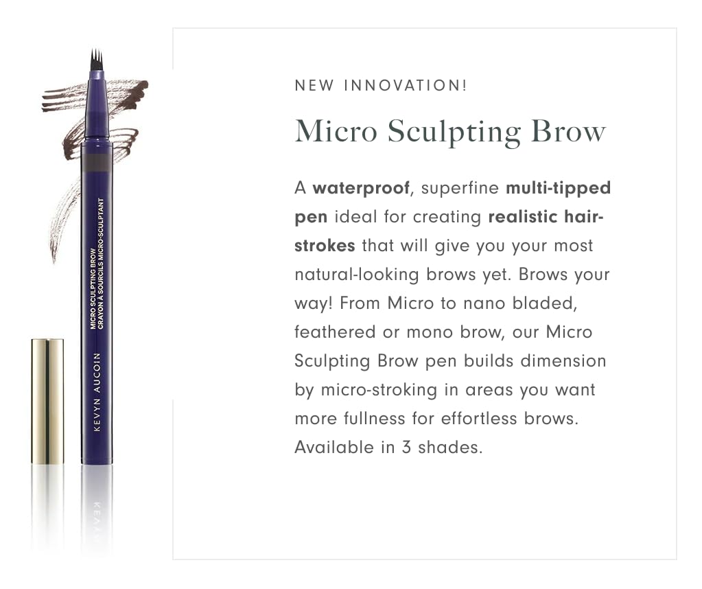 Feathered strokes demonstrated with Kevyn Aucoin Micro-Sculpting Brow in dark brunette