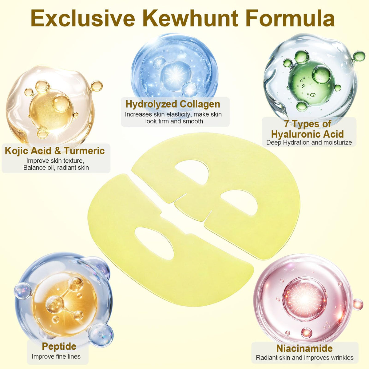 Kewhunt collagen badge suggesting firming and improved texture.