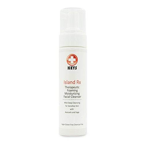 Keys Island Rx bottle with foaming pump for gentle cleansing on sensitive skin.