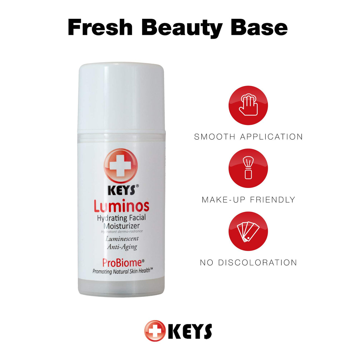 Label close-up on Keys Luminos highlights vegan gluten-free formulation