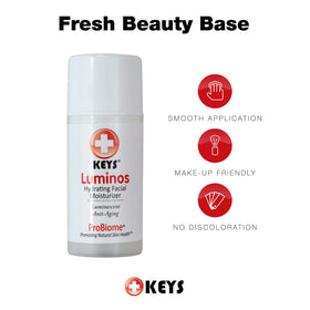 Label close-up on Keys Luminos highlights vegan gluten-free formulation