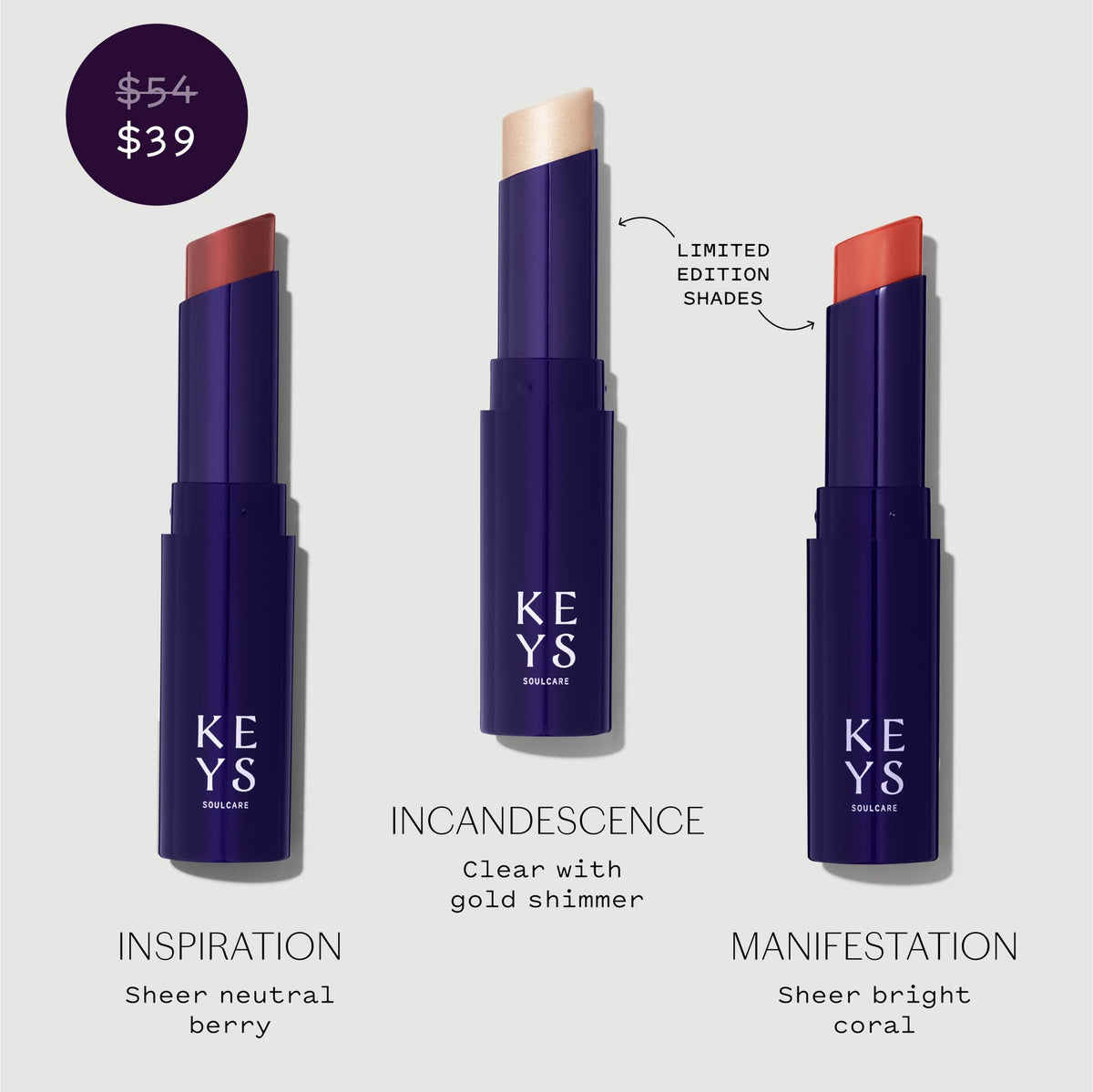 Keys Soulcare Berry tinted lip balm swatch highlighting sheer color and moisture