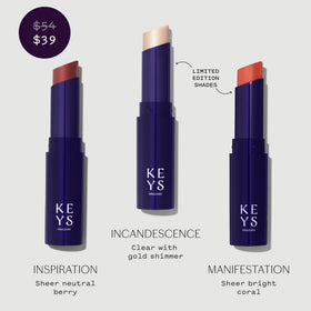 Keys Soulcare Berry tinted lip balm swatch highlighting sheer color and moisture