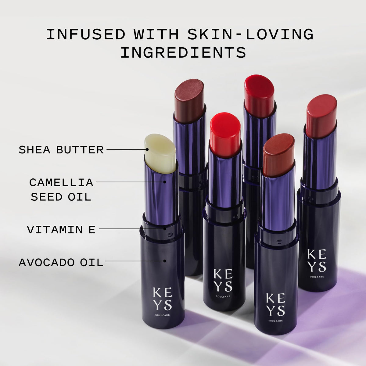 Keys Soulcare Shimmer tinted lip balm swatch with subtle radiant finish