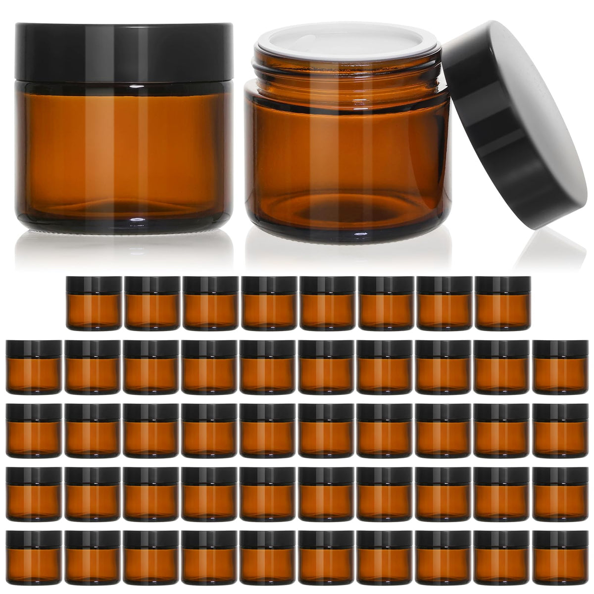 KEYWING 2oz amber glass jar with black lid preserves cosmetics freshness.