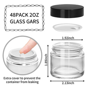 KeyWING 2oz glass jar with black lid, side view for compact travel packaging
