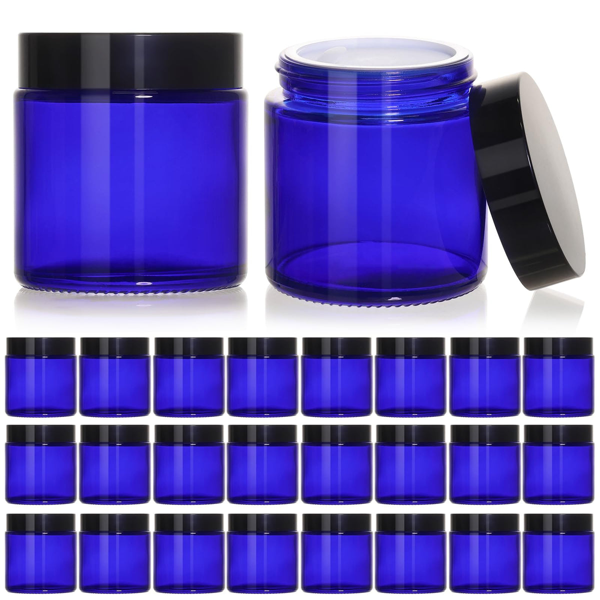 KEYWING 4oz blue glass jar with black lid protects cosmetics from light