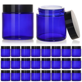 KEYWING 4oz blue glass jar with black lid protects cosmetics from light