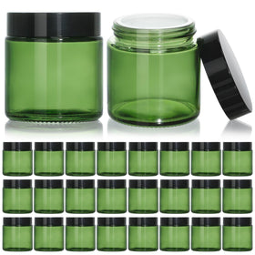 KEYWING 4oz green glass jar with black lid, ideal for lotion storage.