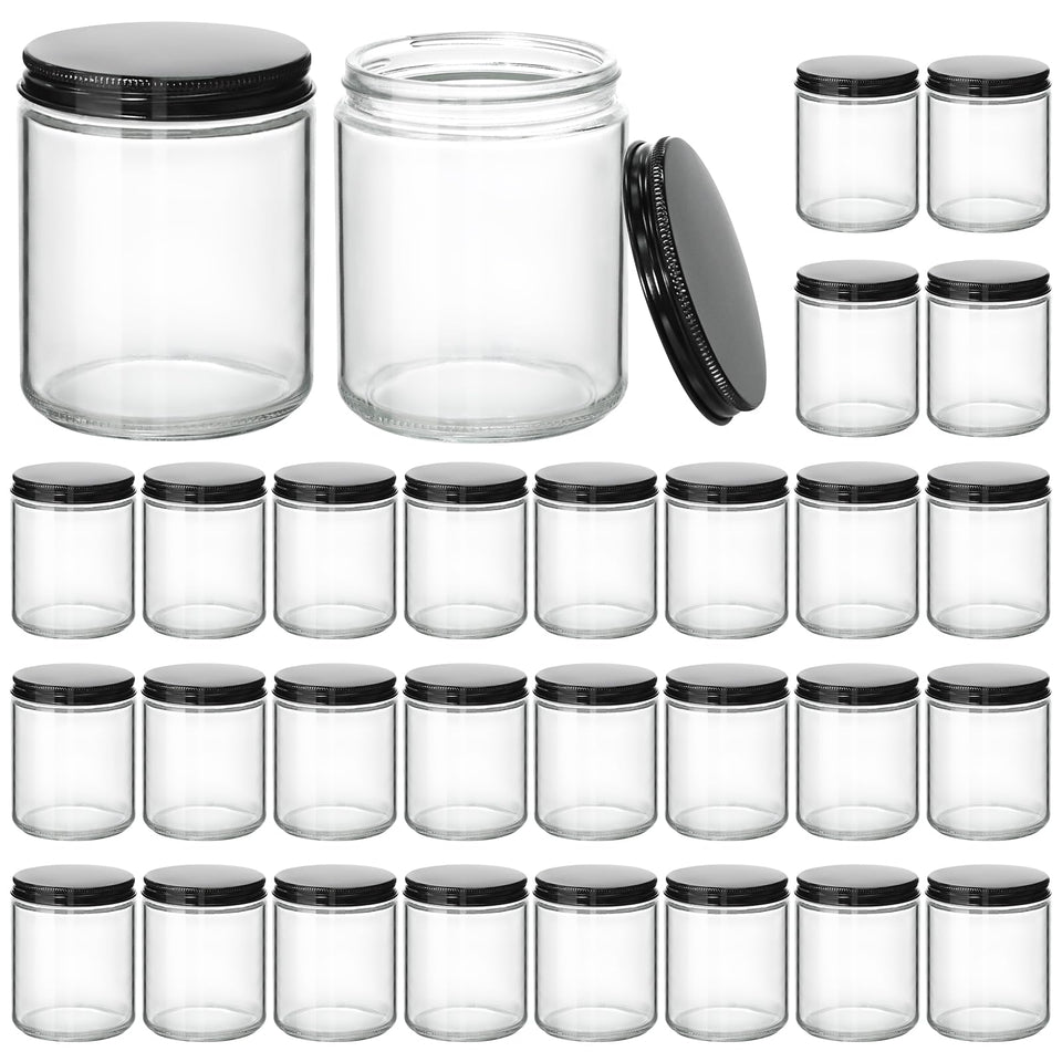 KEYWING 8oz candle jar with black lid for candle making and storage.