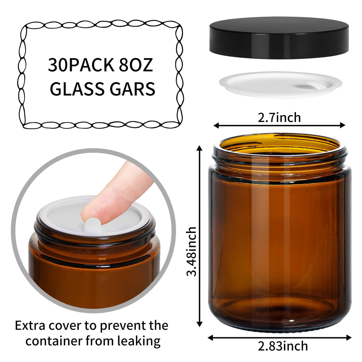 KeyWING amber glass jar close-up showing inner liner for a secure seal