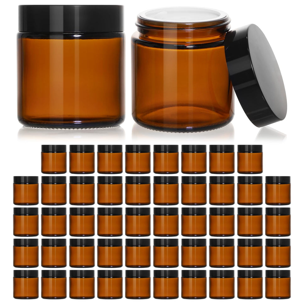 KEYWING 4 oz amber glass jar with black lid for creams and lotions, UV protection.